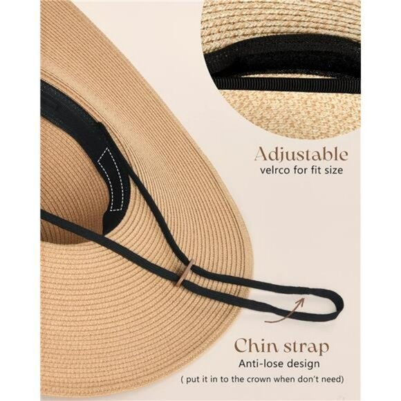 Womens Wide Brim Straw Sun Hat UPF 80 Foldable Floppy Beach Summer Hat - Picture 3 of 7